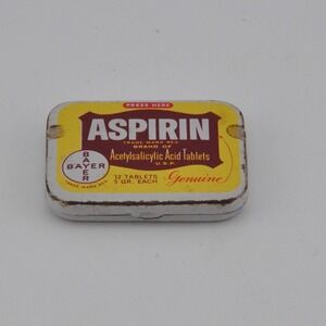 Bayer Aspirin Tin Small Yellow Vintage Medical Collectible Pocket Case